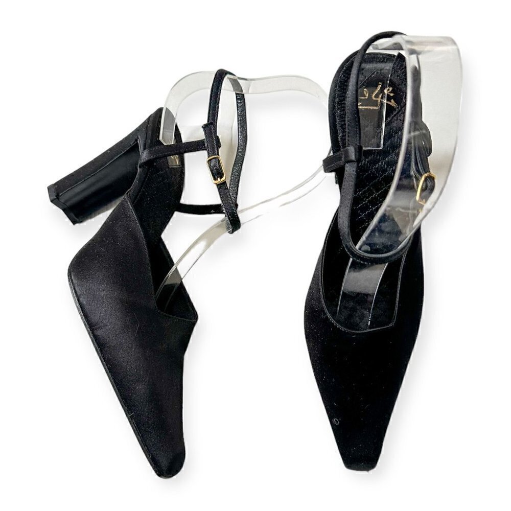 Never worn Vintage Michel Perry Black Satin Evening Pumps ‎ Size 38 EU - Picture 7 of 13